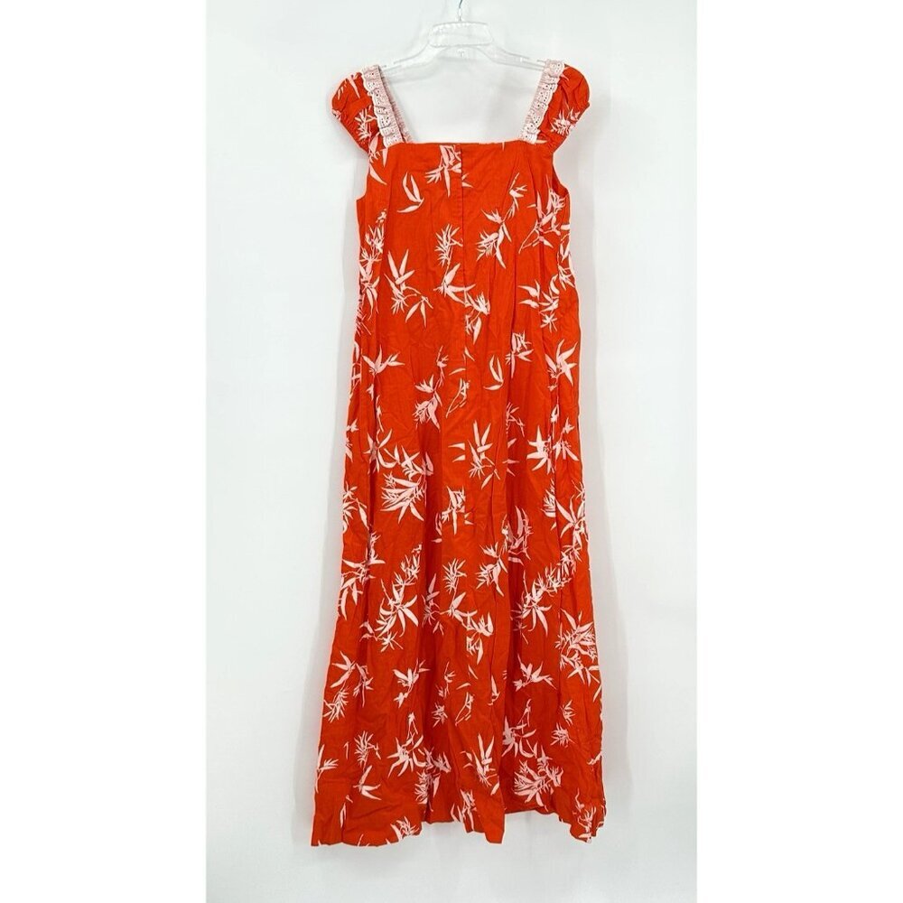 vintage 60s TOBY HONOLULU maxi dress hawaiian cotton floral beach orange M L - Picture 5 of 6